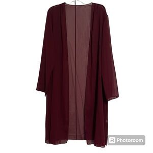 Women’s burgundy sheer long sleeve cardigan duster